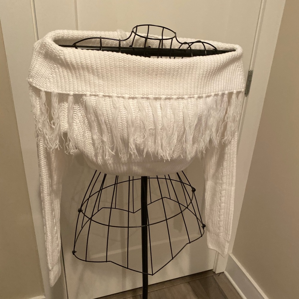 Off the shoulder sweater with fringe